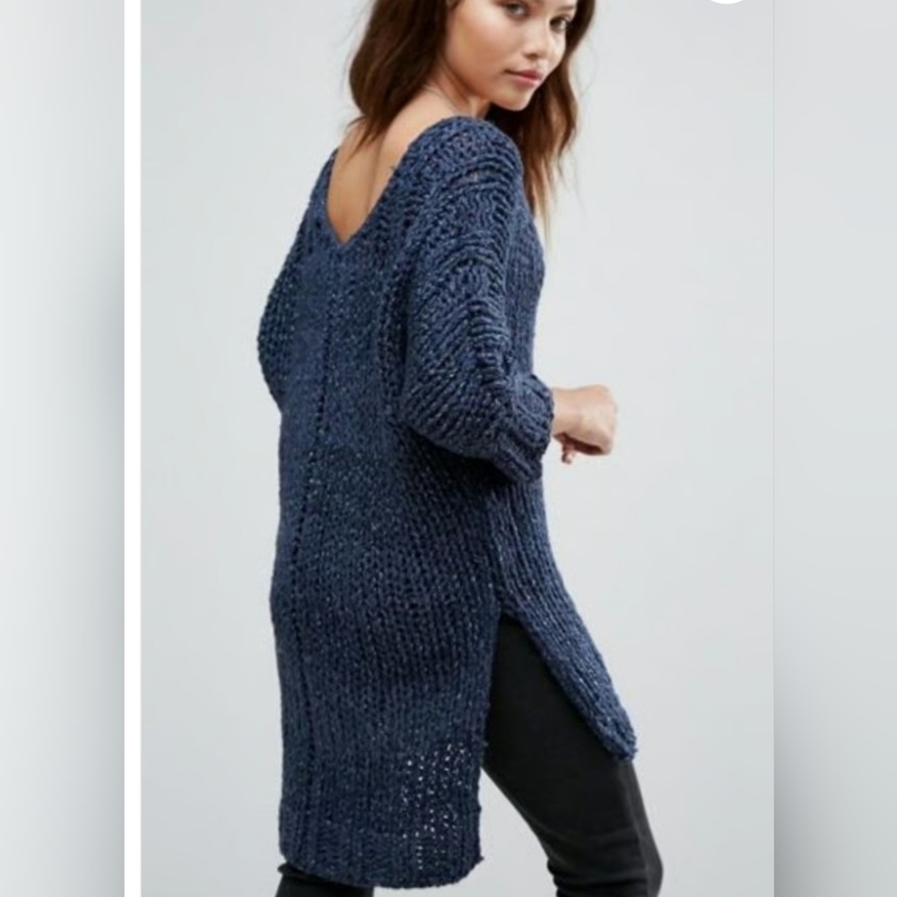 Free People Georgia V Cotton Blend‎ Chunky Knit Boho Tunic Sweater Sz S